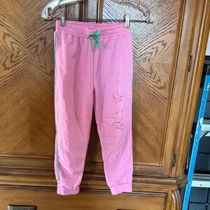 Wicked Kids Pink Butterfly Track Pants with Green Trim Size S 6/7